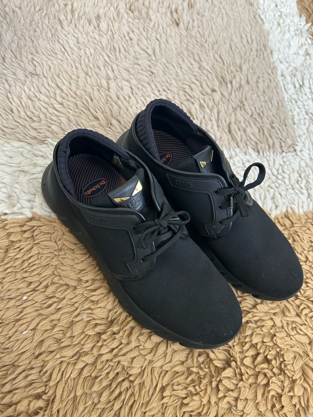Fendi Men’s Black Knit Lace-Up Sneakers with Gold Accent